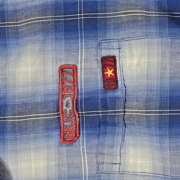 VTG Bugle Boy Hawaiian Shirt L Blue Floral Short Sleeve Y2K 1990s Shell Button - Picture 7 of 13